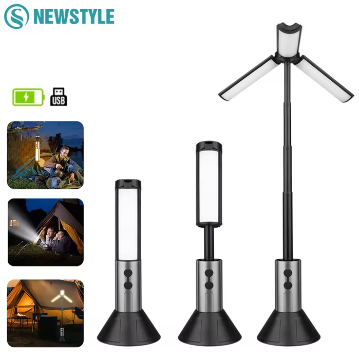 فانوس تخييم 2025 الجديد قابل للطي وشحن USB 🏕️✨   محمول بقاعدة قوية وحامل للمكشات والطلعات البرية! 🌟🚀