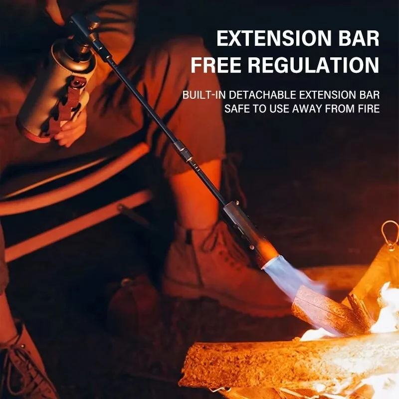 موقد إشعال طويل اللهب منللتخييم للاستخدام الخارجي بمقبض خشبي وموقد شواء للنزهات وخزان غاز ومسدس رش ومجموعة أدوات موقد قابلة للإزالة