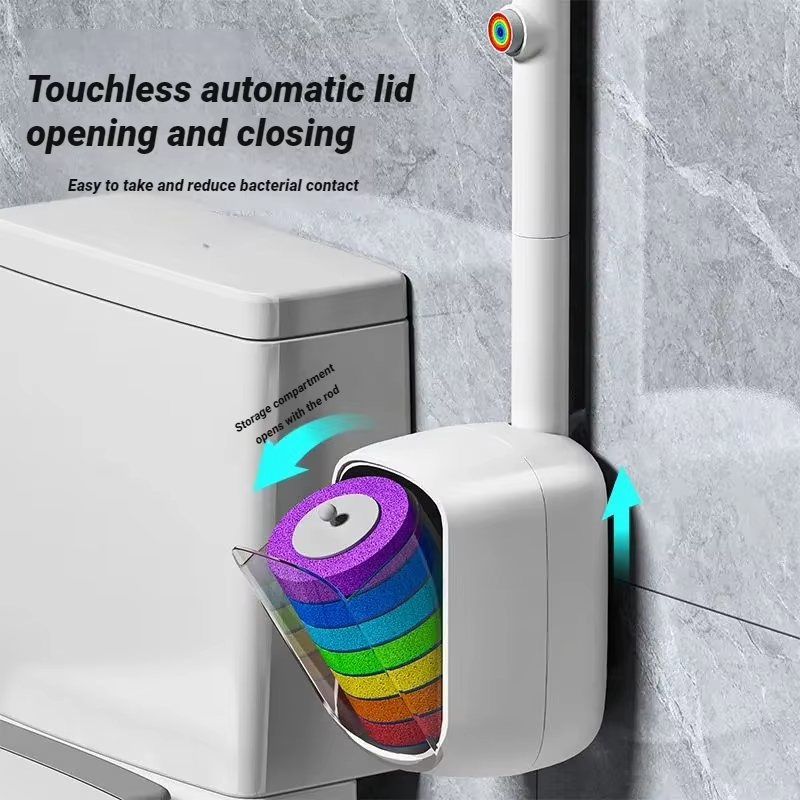 حر اليدين المتاح فرشاة المرحاض مجموعة حامل بلمسة واحدة الحائط مع عبوات عصا الحمام المرحاض نظافة فرش