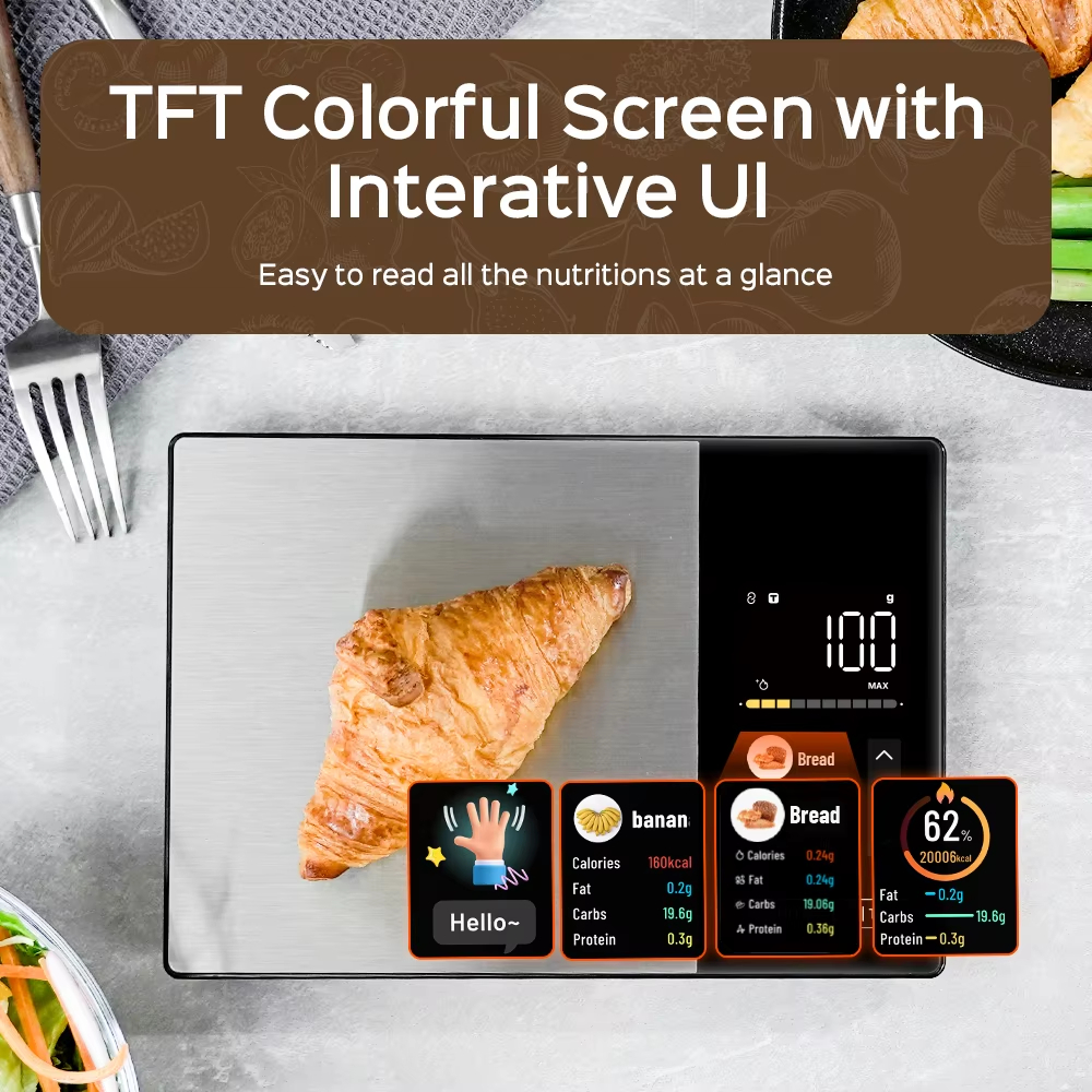 مقياس المطبخ الذكي الفولاذ المقاوم للصدأ الغذاء السعرات الحرارية البروتين الدهون الكربوهيدرات آلة حاسبة غذائية 11LB/5 كجم الوزن للطهي الصحي