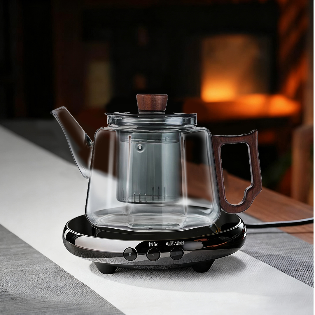 إبريق شاي زجاجي أسود شفاف ، بوروسيليكات عالي ، مقاوم للحرارة ، فرن بورسلين كهربائي ، إبريق شاي زجاجي للتدفئة