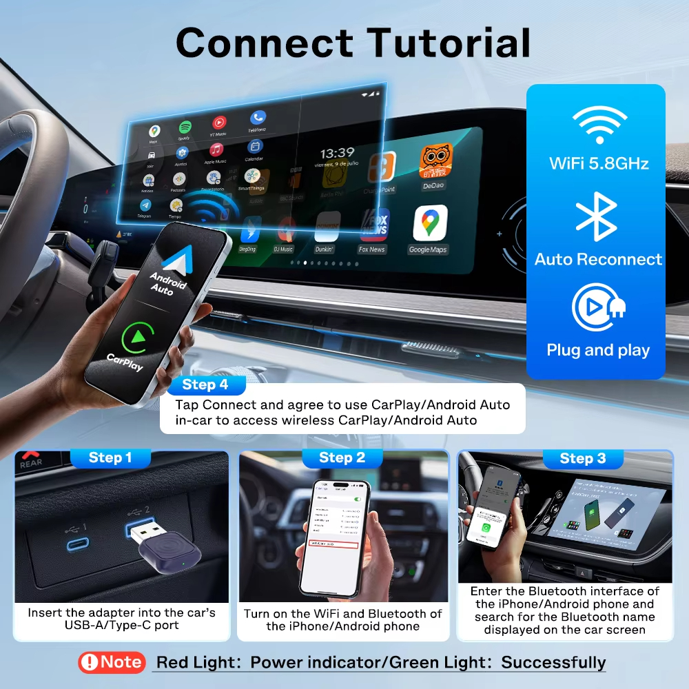  في 1 CarlinKit 5.0 Ultra Wireless CarPlay Android Auto Adapter 2026 جديد 5G Wifi صندوق لاسلكي للسيارة مع CarPlay IOS26 السلكية