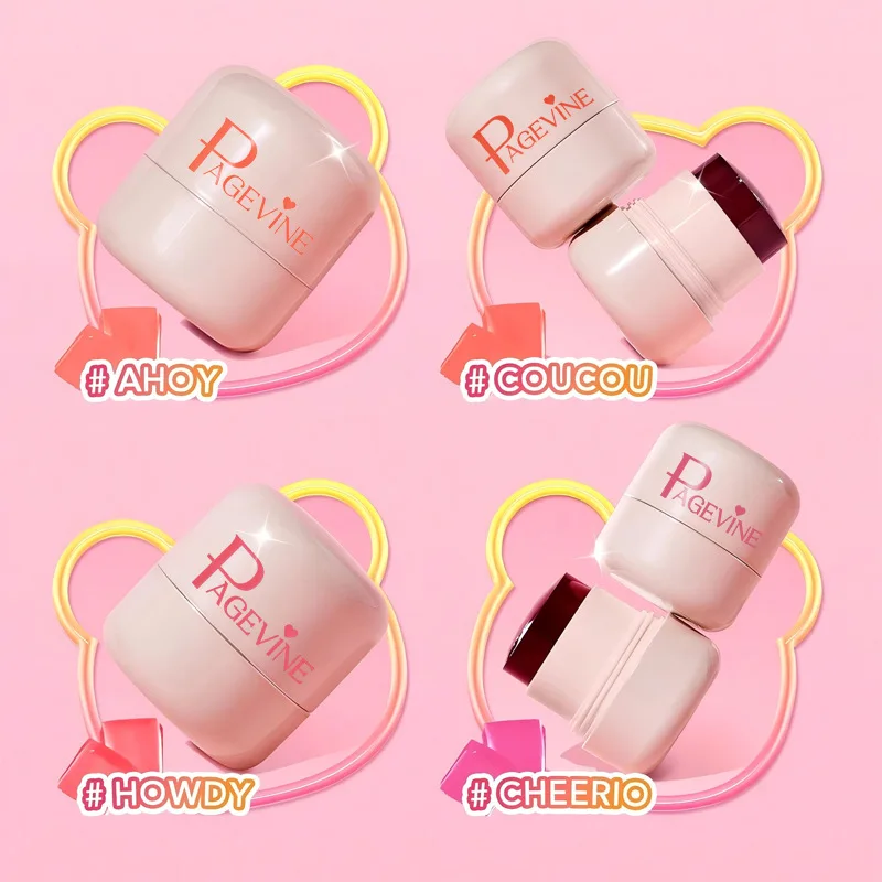 أحمر الشفاه PAGE VINE أحمر الخدود والشفاه والخدود بأربعة ألوان شفافة مقاومة للماء وجيب أحمر الخدود