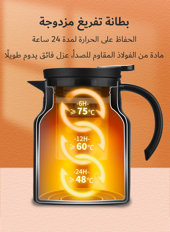 Arabic Coffee Thermos Stainless Steel Carrier - Complete Travel Set (1000ml Pot + 80ml Cups x 2) - Ramadan Eid Al Fitr Eid Al Adha National Day Gift