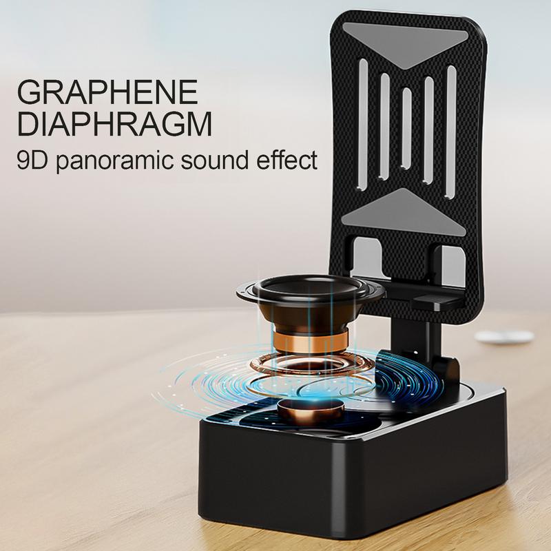 حامل الهاتف المحمول مع بنك الطاقة ومكبر الصوت 3 في 1 - حل محمول كامل، سعة بطارية 5000 مللي أمبير في الساعة