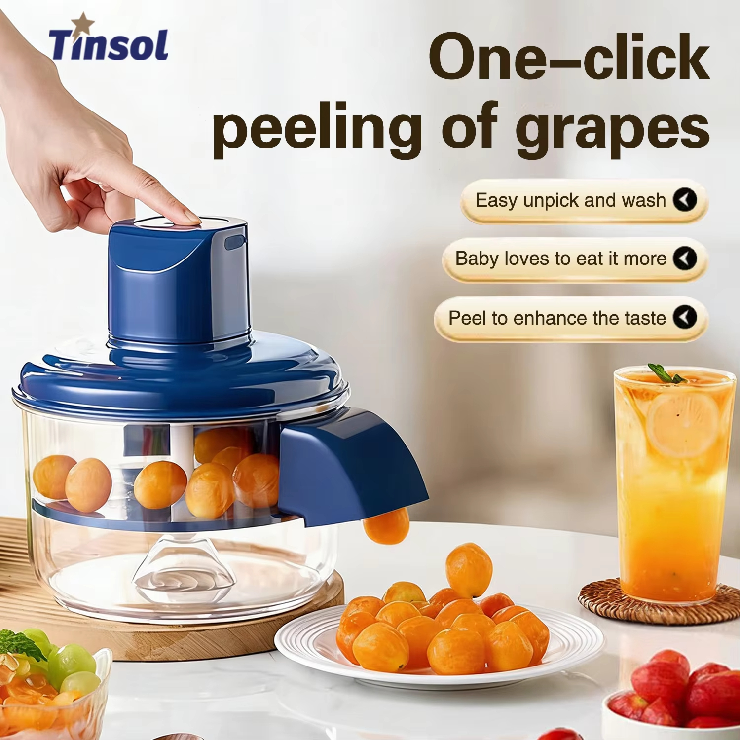 آلة تقشير العنب الكهربائية الأوتوماتيكية - مزيل الجلد بدون استخدام اليدين لفواكه التوت، أداة إعداد الفاكهة، تقشير بدون جهد
