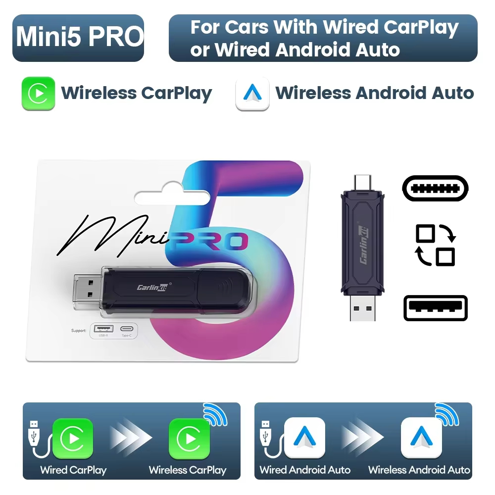  في 1 CarlinKit 5.0 Ultra Wireless CarPlay Android Auto Adapter 2026 جديد 5G Wifi صندوق لاسلكي للسيارة مع CarPlay IOS26 السلكية