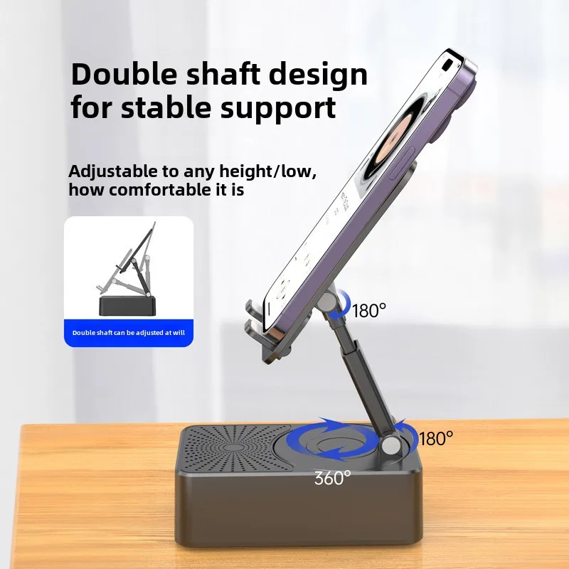 حامل الهاتف المحمول مع بنك الطاقة ومكبر الصوت 3 في 1 - حل محمول كامل، سعة بطارية 5000 مللي أمبير في الساعة