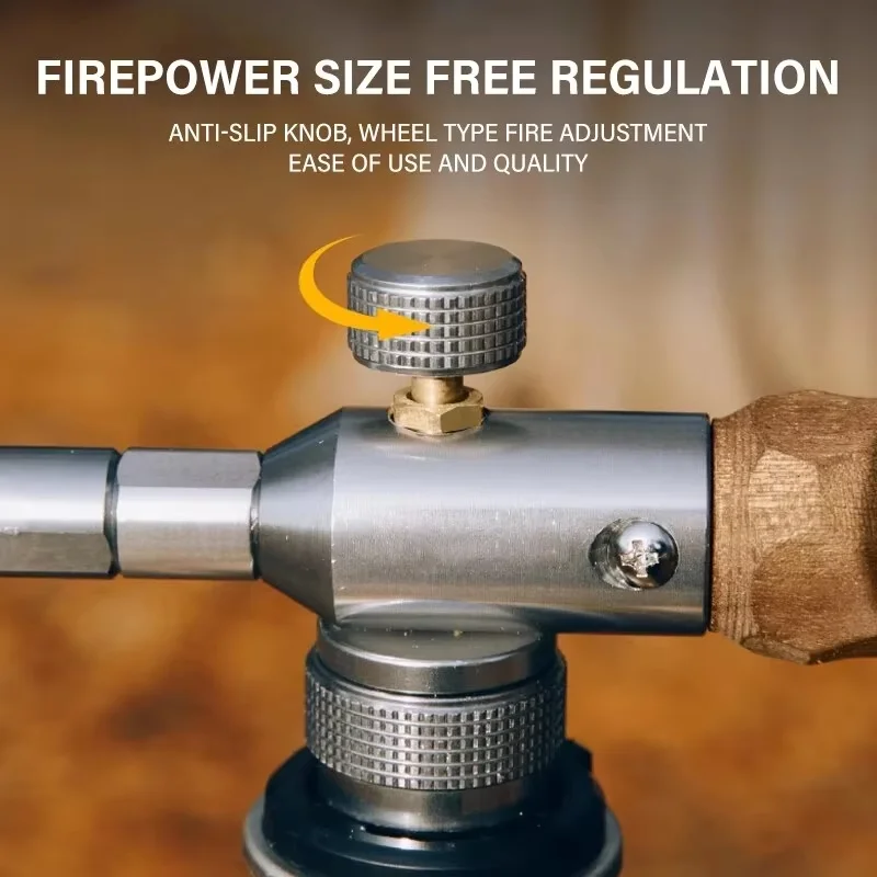 موقد إشعال طويل اللهب منللتخييم للاستخدام الخارجي بمقبض خشبي وموقد شواء للنزهات وخزان غاز ومسدس رش ومجموعة أدوات موقد قابلة للإزالة