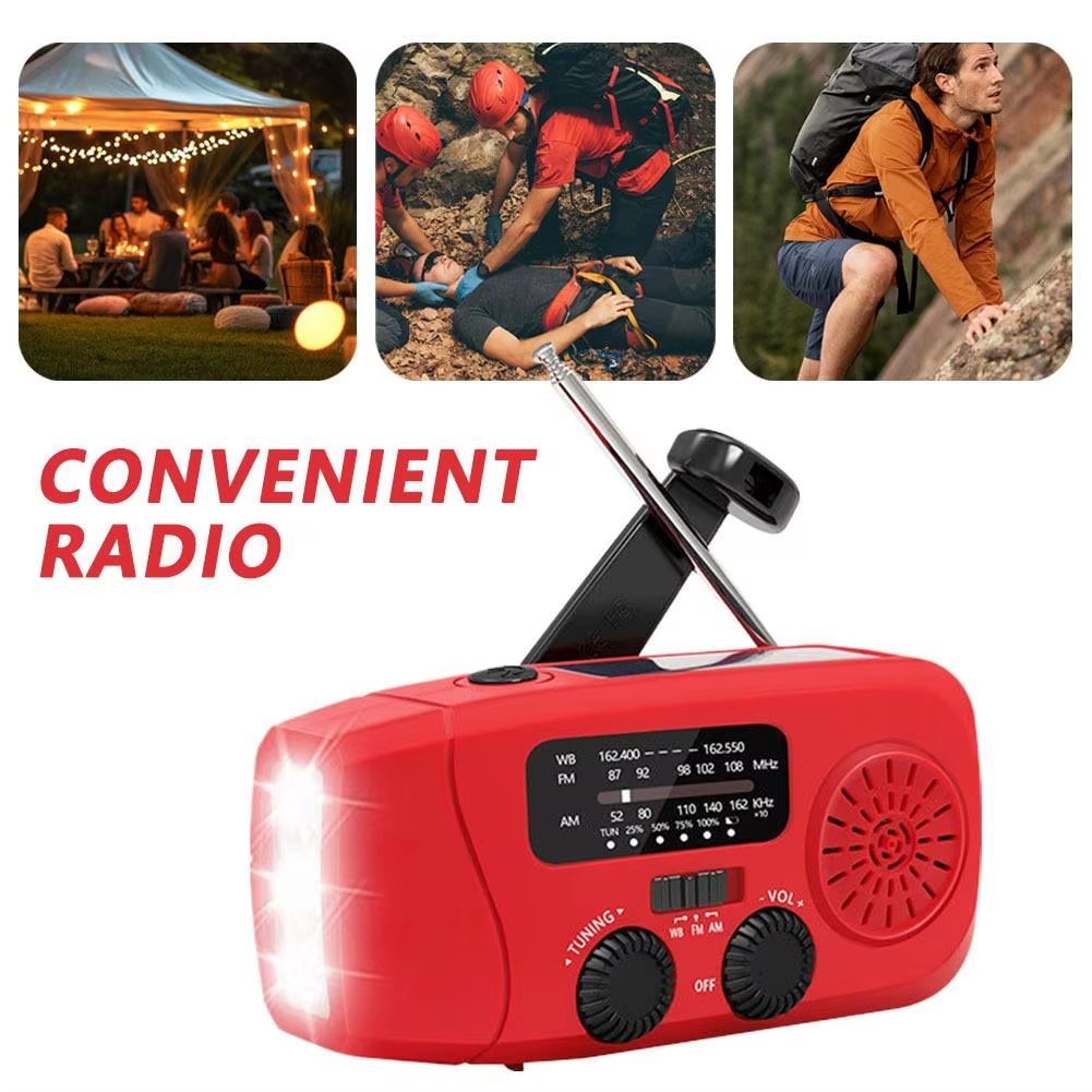 متعددة الوظائف الشمسية كرنك اليد راديو FM AM WB الطقس راديو 2000mAh USB شحن الطوارئ مصباح ليد جيب قوة البنك ﻿