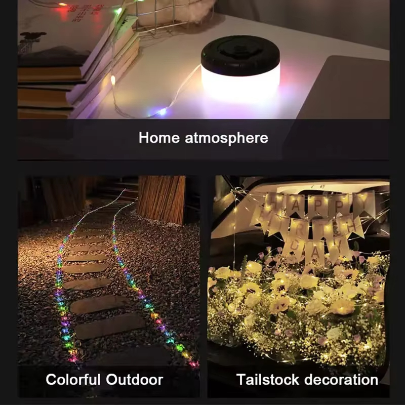 مصباح يدوي LED قابل لإعادة الشحن للتخييم ، ضوء محمول صغير ، خيمة ، إضاءة ملونة ، في الهواء الطلق ، ضوء 1 سلسلة خفيفة بطول 20 مترًا