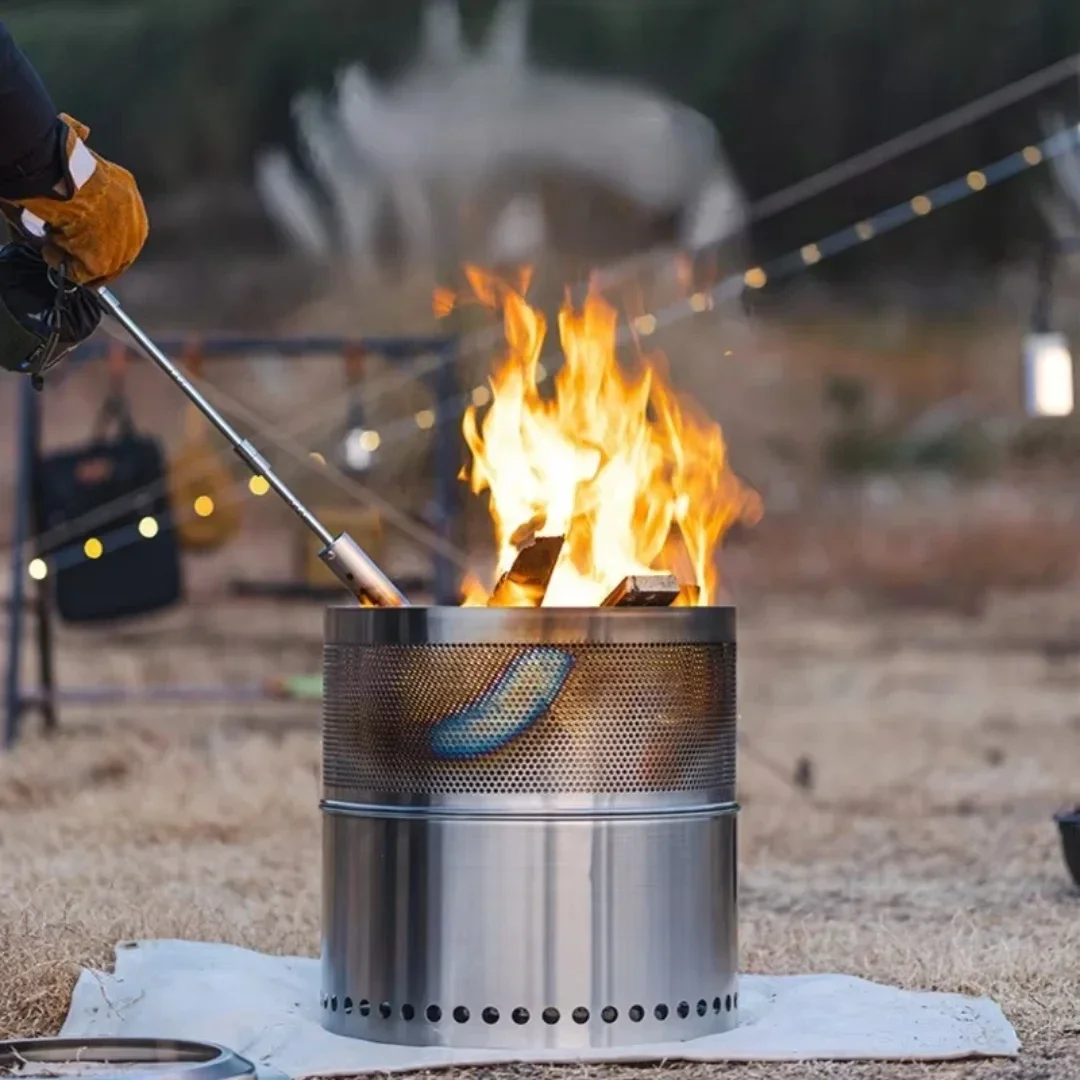 موقد إشعال طويل اللهب منللتخييم للاستخدام الخارجي بمقبض خشبي وموقد شواء للنزهات وخزان غاز ومسدس رش ومجموعة أدوات موقد قابلة للإزالة