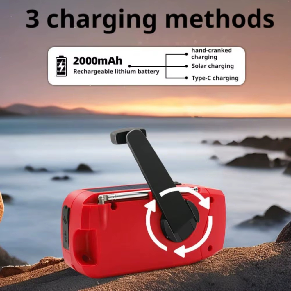 متعددة الوظائف الشمسية كرنك اليد راديو FM AM WB الطقس راديو 2000mAh USB شحن الطوارئ مصباح ليد جيب قوة البنك ﻿