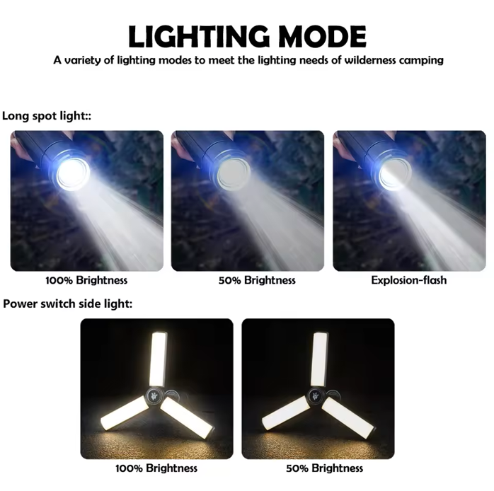 فانوس تخييم 2025 الجديد قابل للطي وشحن USB 🏕️✨   محمول بقاعدة قوية وحامل للمكشات والطلعات البرية! 🌟🚀