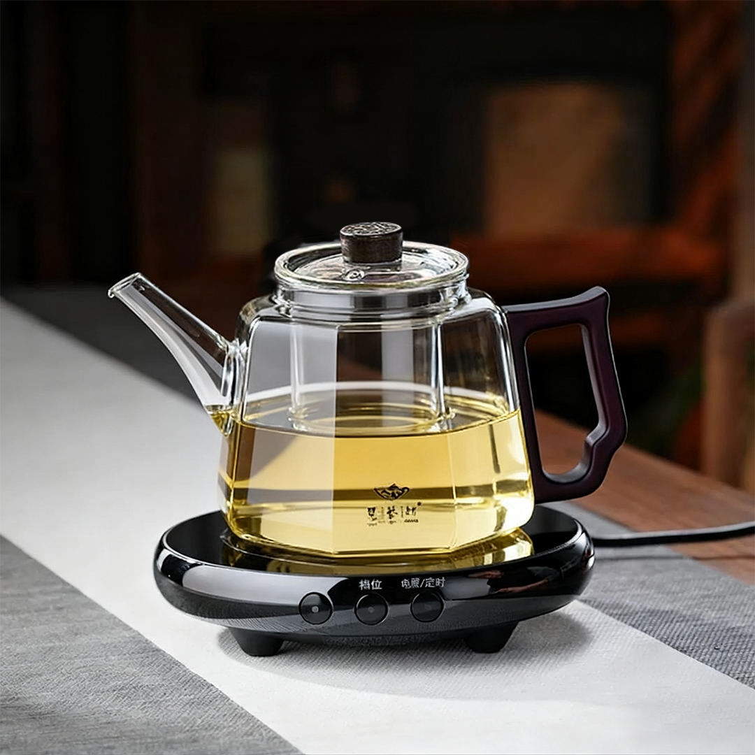 إبريق شاي زجاجي أسود شفاف ، بوروسيليكات عالي ، مقاوم للحرارة ، فرن بورسلين كهربائي ، إبريق شاي زجاجي للتدفئة
