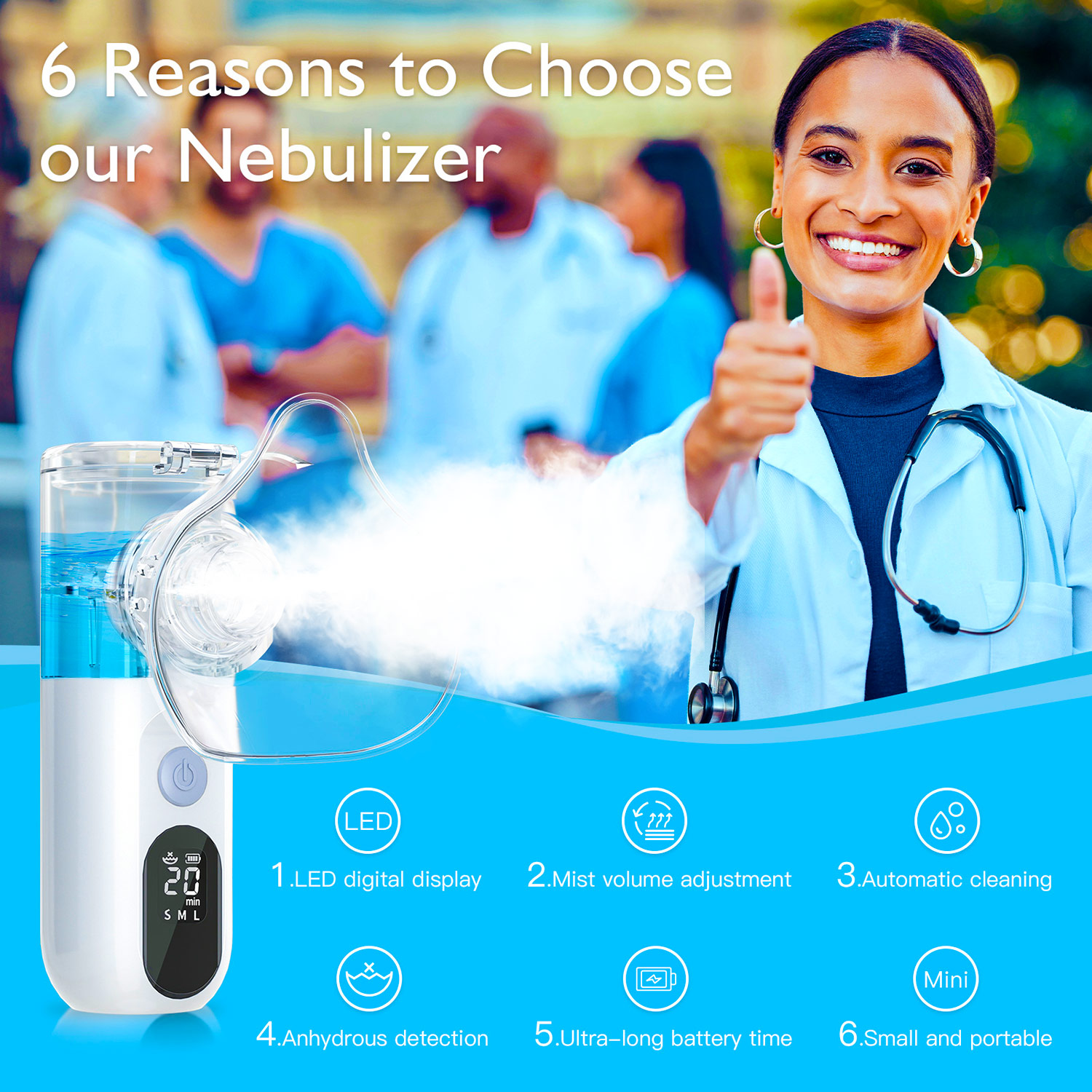 أحدث جهاز تنفس طبي 2026 ببطارية قابلة للشحن وشاشة LED ذكية - هادئ وسهل الحمل للكبار والصغار