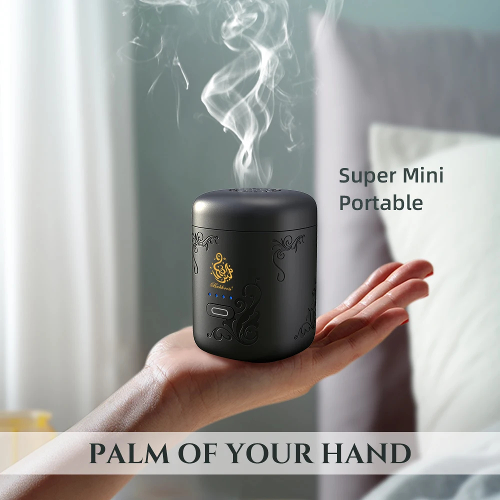 مبخرة إلكترونية صغيرة، مزودة بشاشة عرض للطاقة، قابلة لإعادة الشحن عبر منفذ USB، مع علبة هدايا للبخور