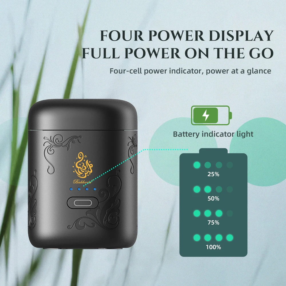 مبخرة إلكترونية صغيرة، مزودة بشاشة عرض للطاقة، قابلة لإعادة الشحن عبر منفذ USB، مع علبة هدايا للبخور