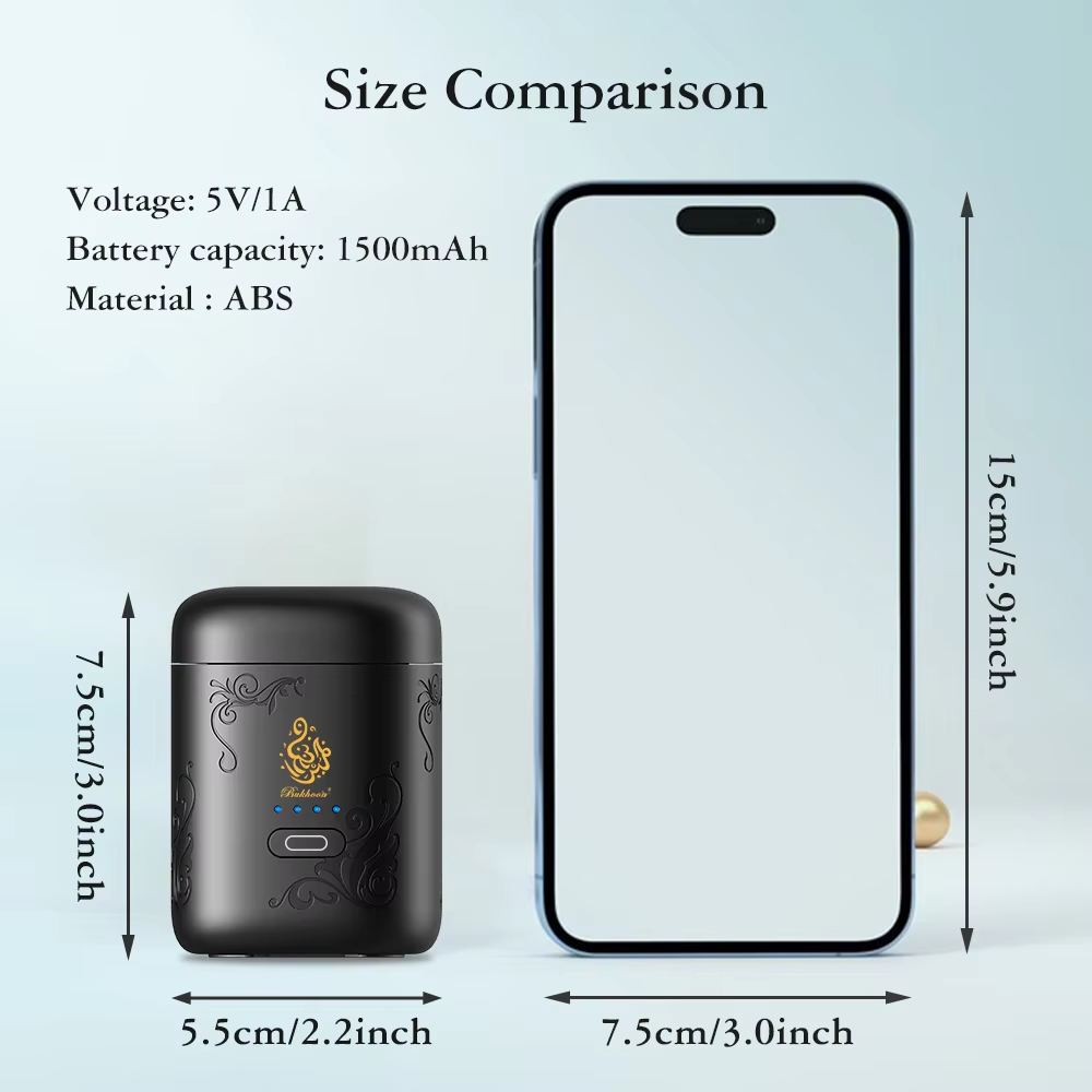 مبخرة إلكترونية صغيرة، مزودة بشاشة عرض للطاقة، قابلة لإعادة الشحن عبر منفذ USB، مع علبة هدايا للبخور