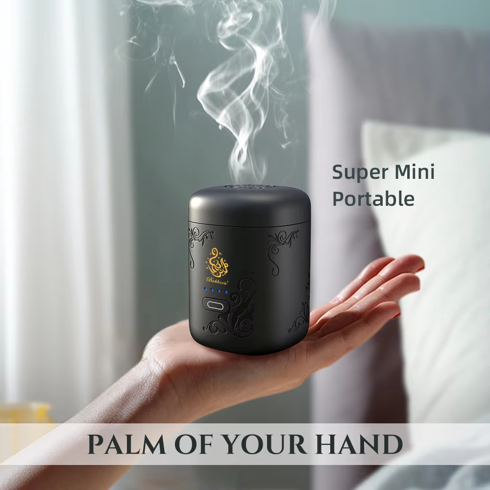 مبخرة إلكترونية صغيرة، مزودة بشاشة عرض للطاقة، قابلة لإعادة الشحن عبر منفذ USB، مع علبة هدايا للبخور