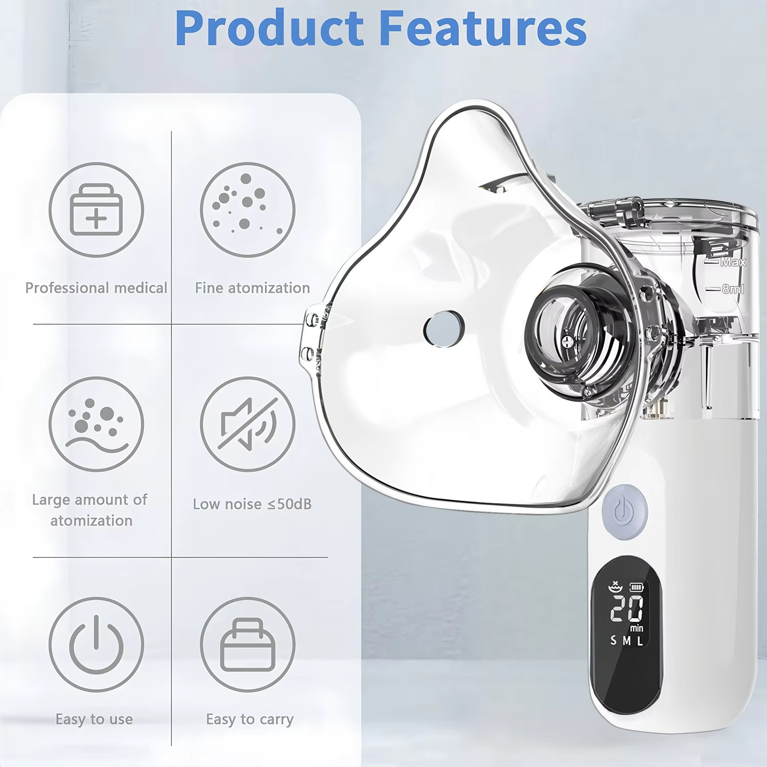 جهاز استنشاق منزلي محمول، جهاز استنشاق بالموجات فوق الصوتية قابل لإعادة الشحن عبر منفذ USB، قناع وجه جديد محمول للأطفال