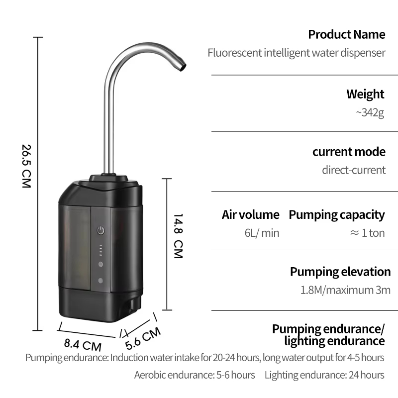 مضخة أكسجين محمولة للصيد في الهواء الطلق، تعمل بمنفذ USB، مزودة بمستشعر ذكي، ومضخة هواء وأكسجين للماء مع ضوء LED، وأدوات صيد.