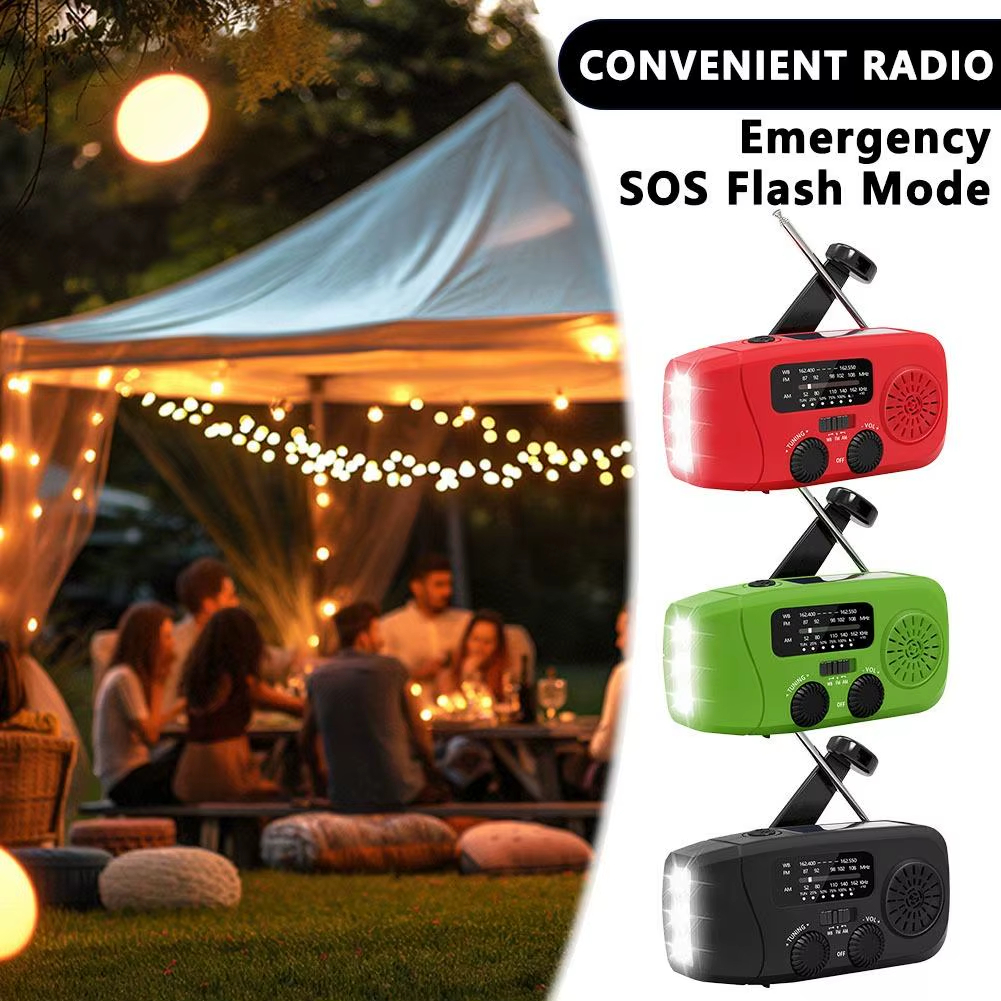 متعددة الوظائف الشمسية كرنك اليد راديو FM AM WB الطقس راديو 2000mAh USB شحن الطوارئ مصباح ليد جيب قوة البنك ﻿