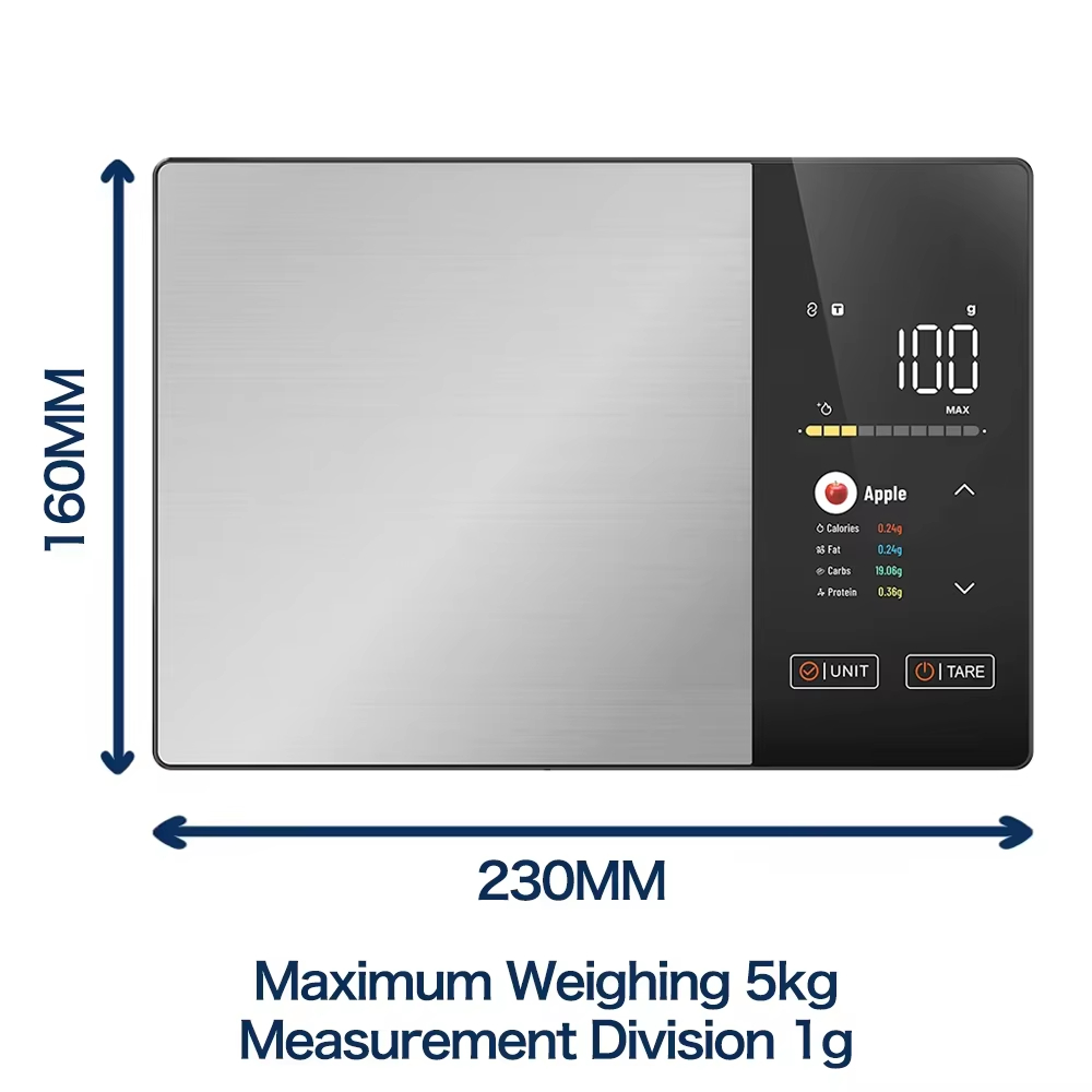 مقياس المطبخ الذكي الفولاذ المقاوم للصدأ الغذاء السعرات الحرارية البروتين الدهون الكربوهيدرات آلة حاسبة غذائية 11LB/5 كجم الوزن للطهي الصحي