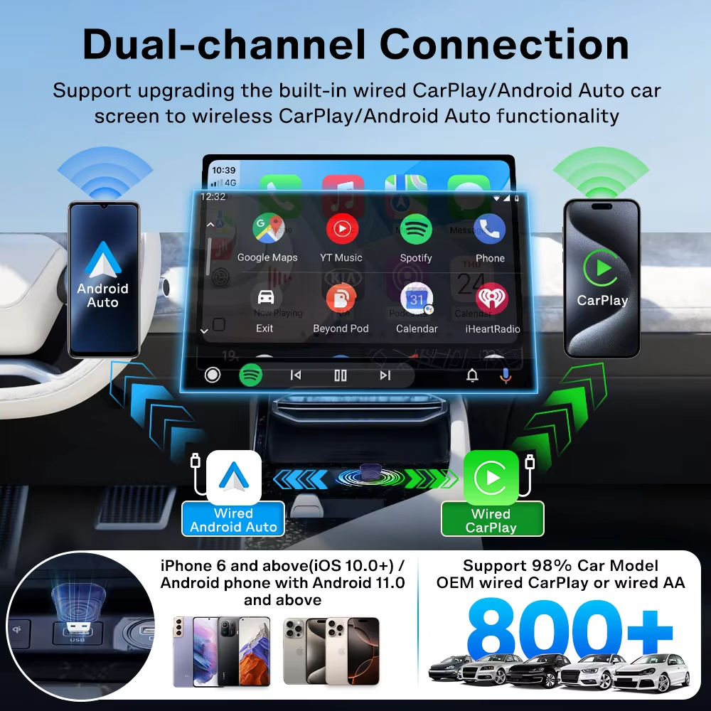  في 1 CarlinKit 5.0 Ultra Wireless CarPlay Android Auto Adapter 2026 جديد 5G Wifi صندوق لاسلكي للسيارة مع CarPlay IOS26 السلكية