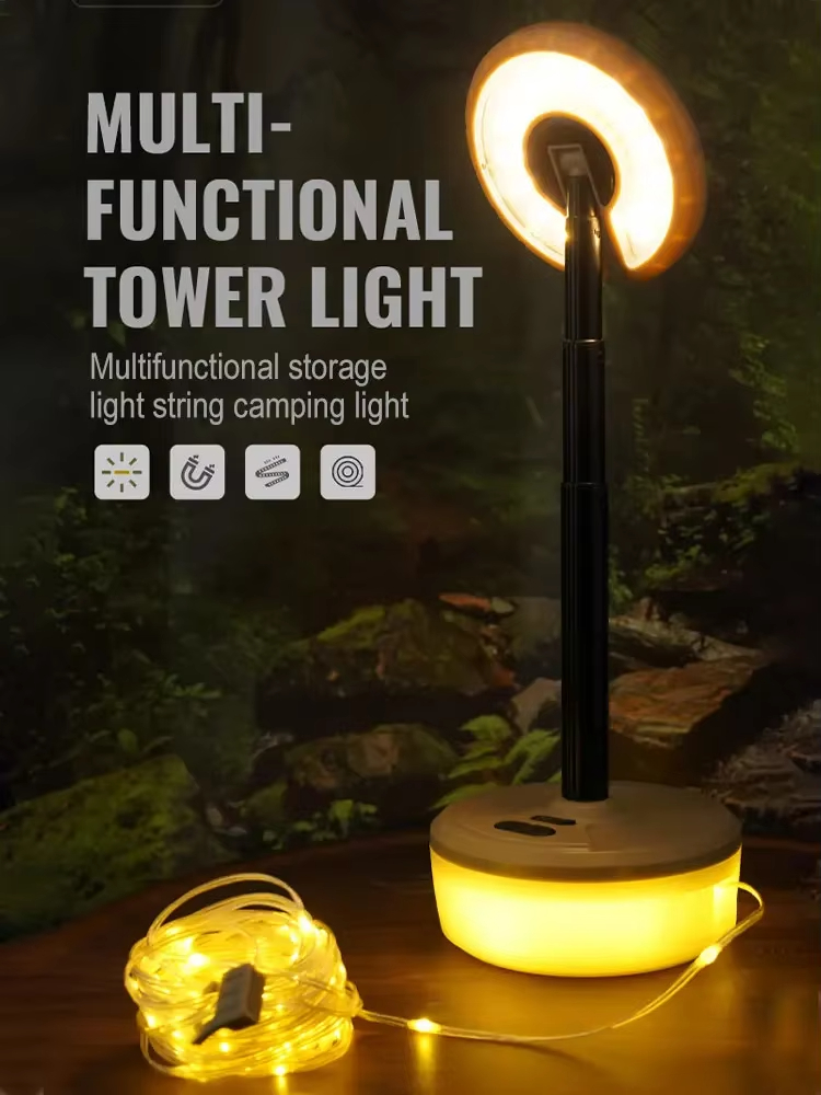 شريط إضاءة LED رباعي الرؤوس للتخييم، بطول 10 أمتار، مقاوم للماء، قابل لإعادة التدوير، شريط إضاءة، لتزيين الحديقة الخارجية