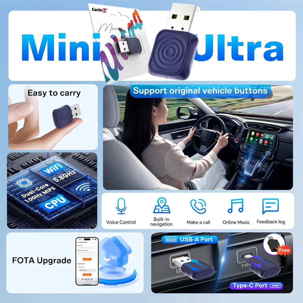 في 1 CarlinKit 5.0 Ultra Wireless CarPlay Android Auto Adapter 2026 جديد 5G Wifi صندوق لاسلكي للسيارة مع CarPlay IOS26 السلكية
