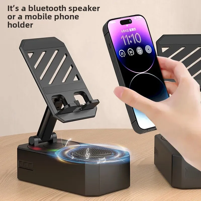 حامل الهاتف المحمول مع بنك الطاقة ومكبر الصوت 3 في 1 - حل محمول كامل، سعة بطارية 5000 مللي أمبير في الساعة