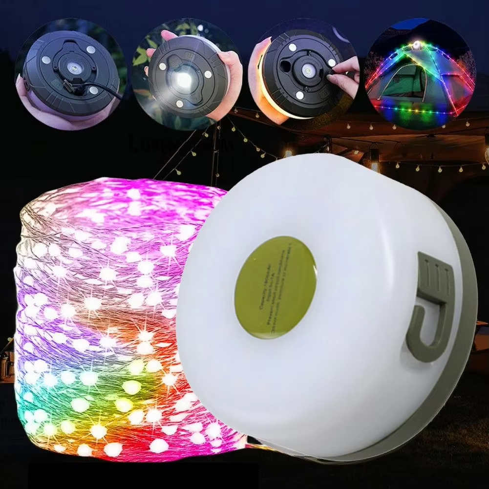 مصباح يدوي LED قابل لإعادة الشحن للتخييم ، ضوء محمول صغير ، خيمة ، إضاءة ملونة ، في الهواء الطلق ، ضوء 1 سلسلة خفيفة بطول 20 مترًا