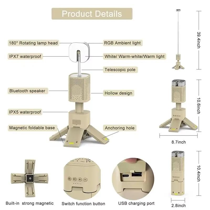فانوس تخييم 2025 الجديد قابل للطي وشحن USB 🏕️✨   محمول بقاعدة قوية وحامل للمكشات والطلعات البرية! 🌟🚀