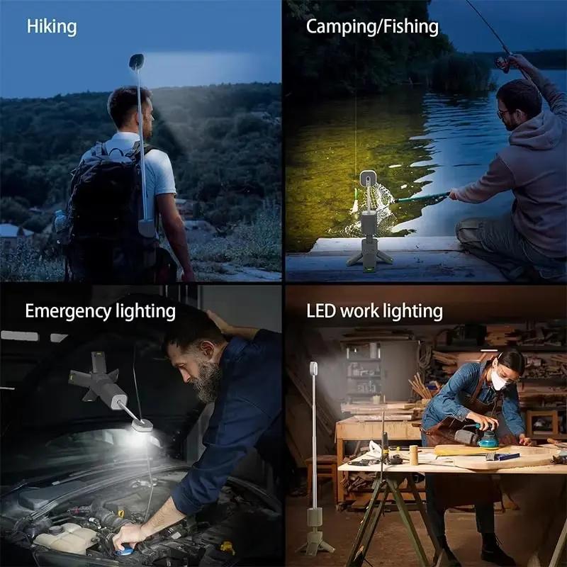 فانوس تخييم 2025 الجديد قابل للطي وشحن USB 🏕️✨   محمول بقاعدة قوية وحامل للمكشات والطلعات البرية! 🌟🚀