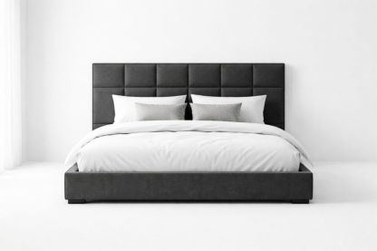 Upholstered Bed Frame with Padded Headboard in Dark Gray