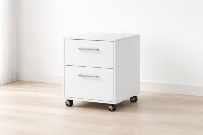 White Two-Drawer Rolling File Cabinet Particle Board 40cm x 45cm x 50cm