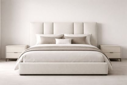 Beige Fabric Upholstered Queen Bed Set with Nightstands