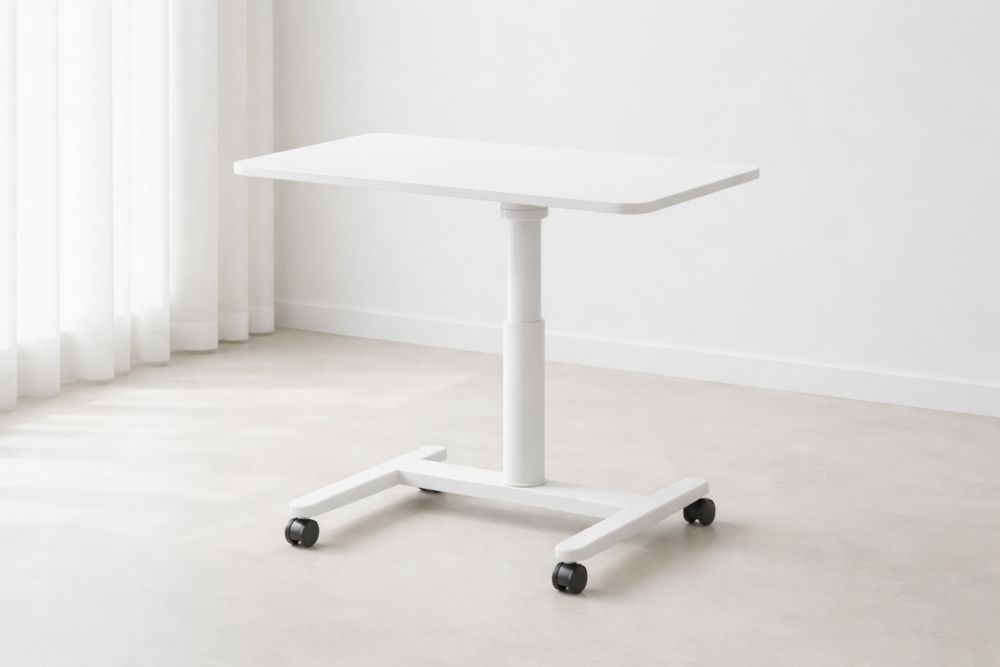 Adjustable Height Mobile MDF Desk with Steel Frame, White