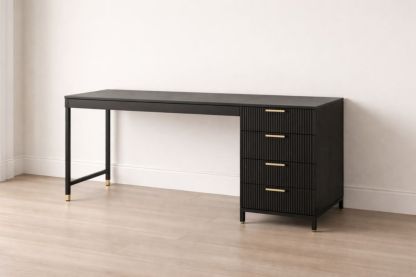 Black Desk with Metal Frame and Four Drawers