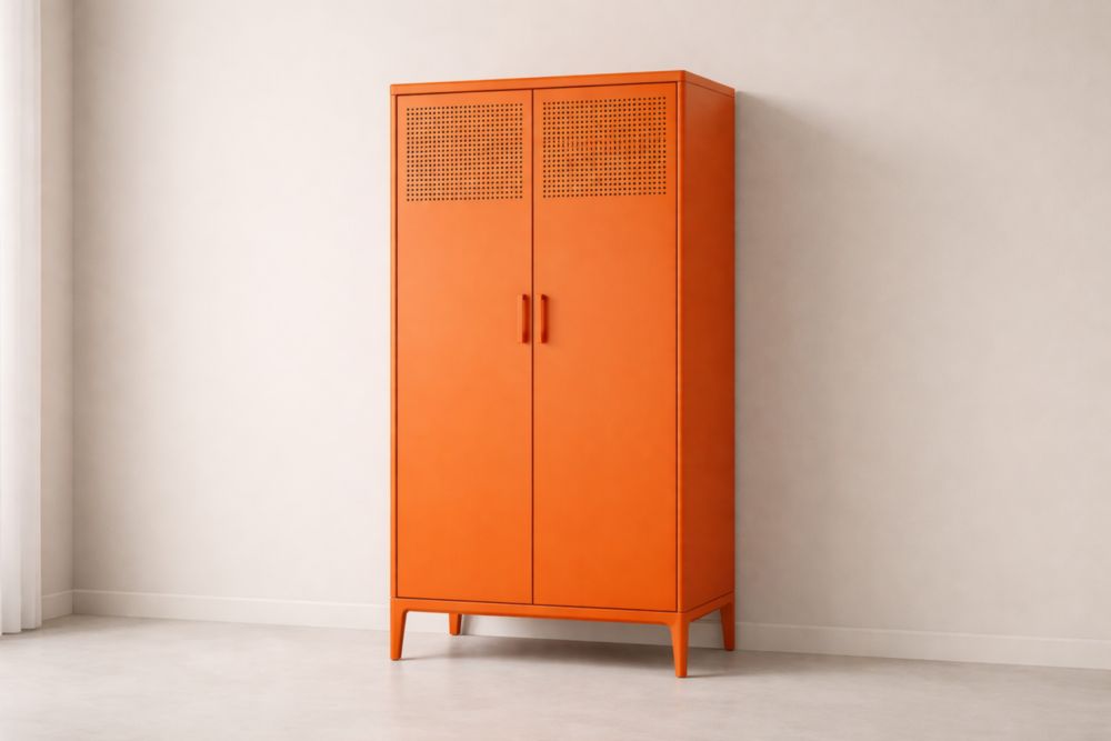 Metal Wardrobe Cabinet with Ventilation Holes in Orange