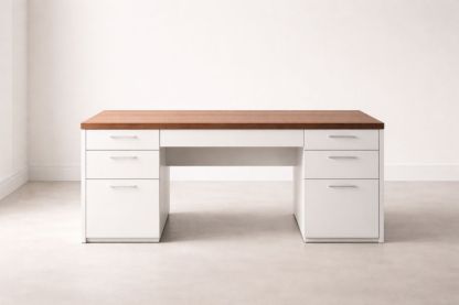 Wood Top Desk with White Base and Drawers