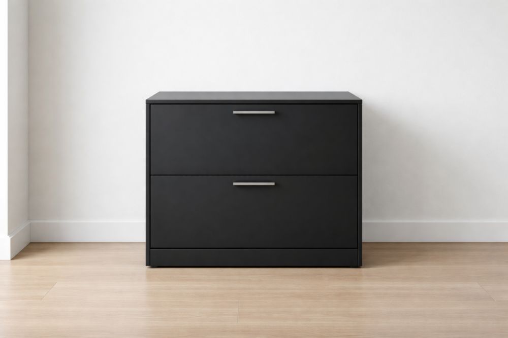Black Two-Drawer Low File Cabinet MDF Metal Handles 78x55x40cm