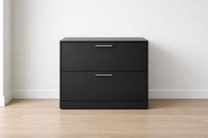 Black Two-Drawer Low File Cabinet MDF Metal Handles 78x55x40cm