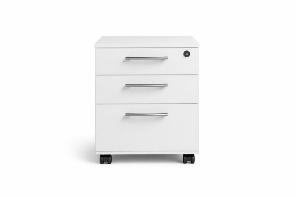 White 3-Drawer Mobile File Cabinet with Lock and Wheels