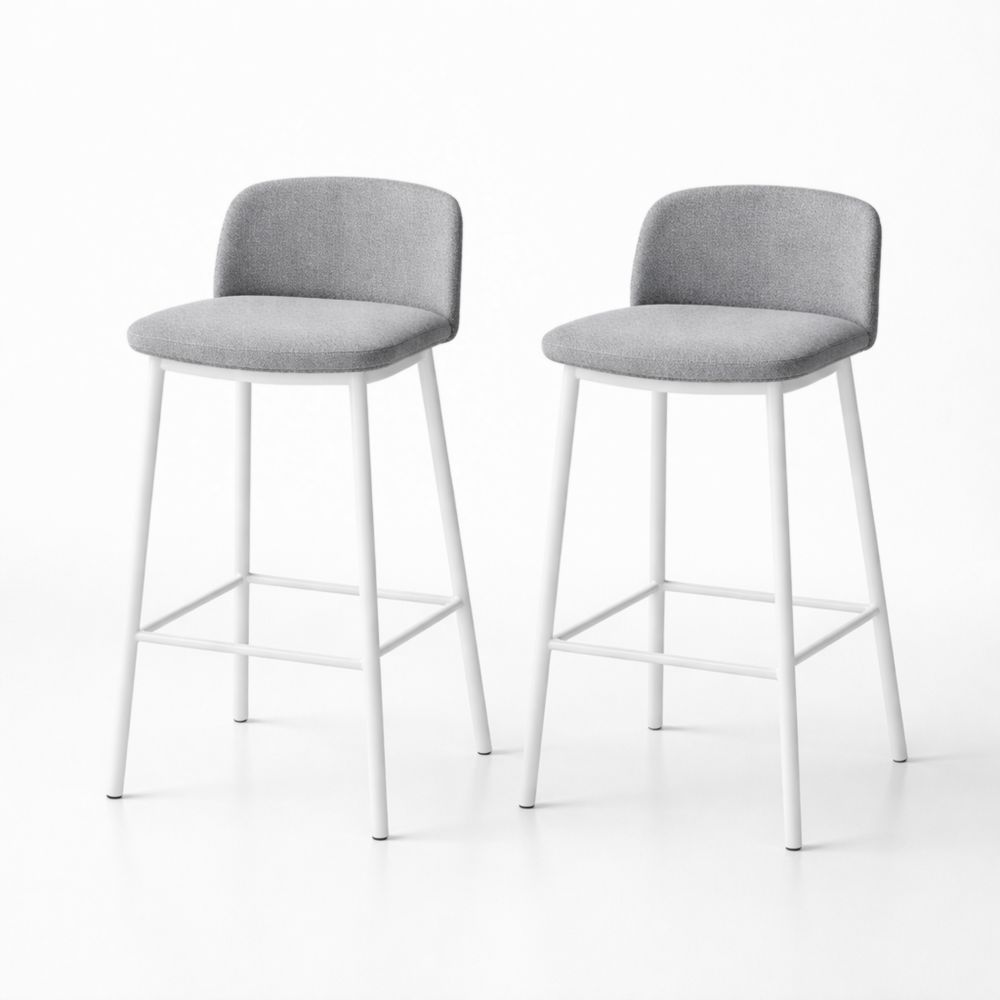 Set of 2 Gray Polyester Upholstered Bar Stools with Steel Frame