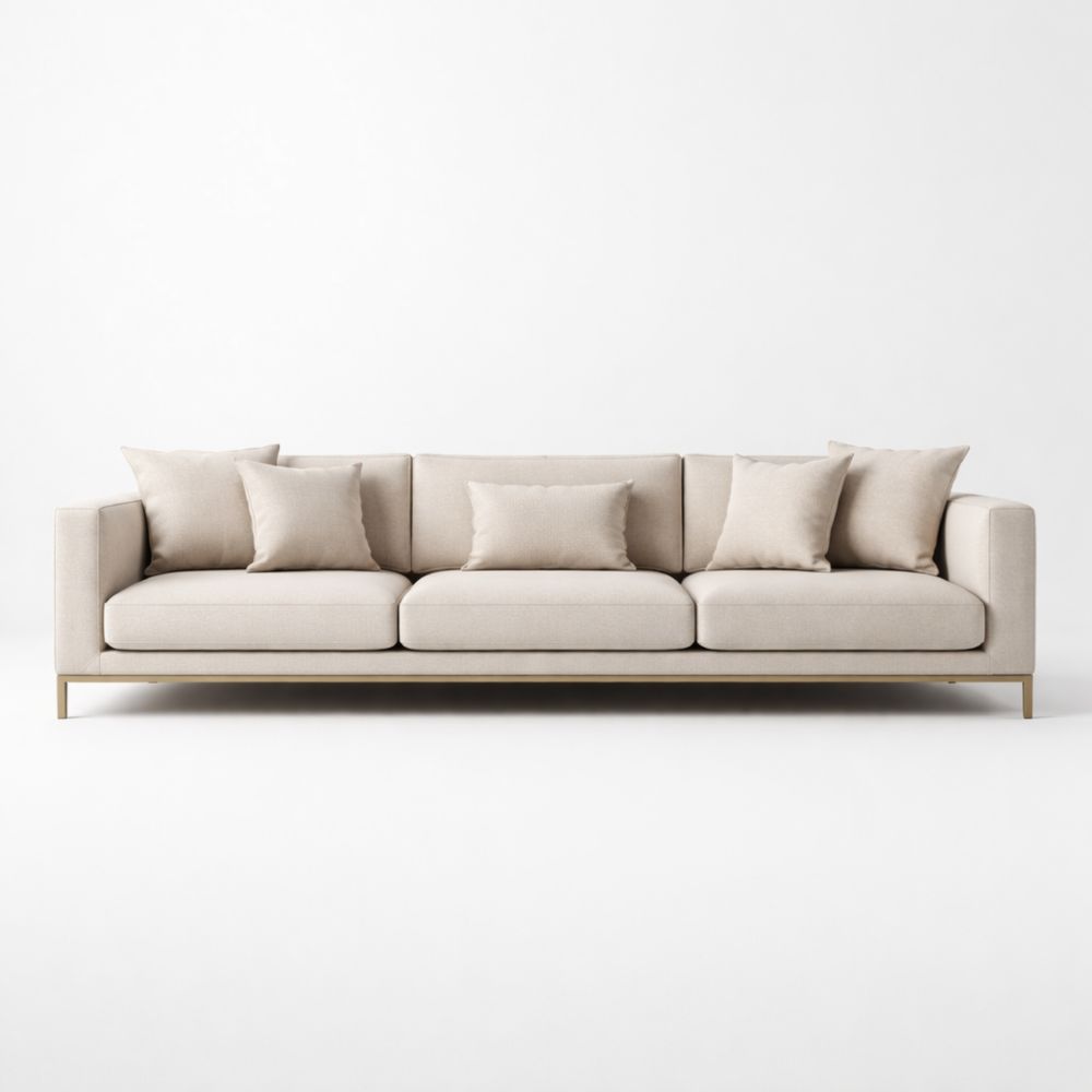Beige Fabric 3-Seat Sofa with Wood Base 230 cm