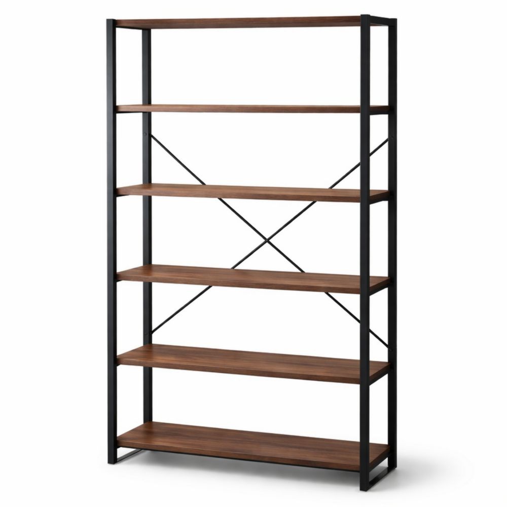 Wood and Metal 5-Tier Bookshelf 77cm x 32cm x 170cm Brown/Black