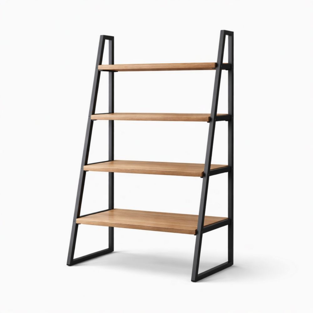 4-Tier Ladder Shelf Wood Steel Frame Black/Brown