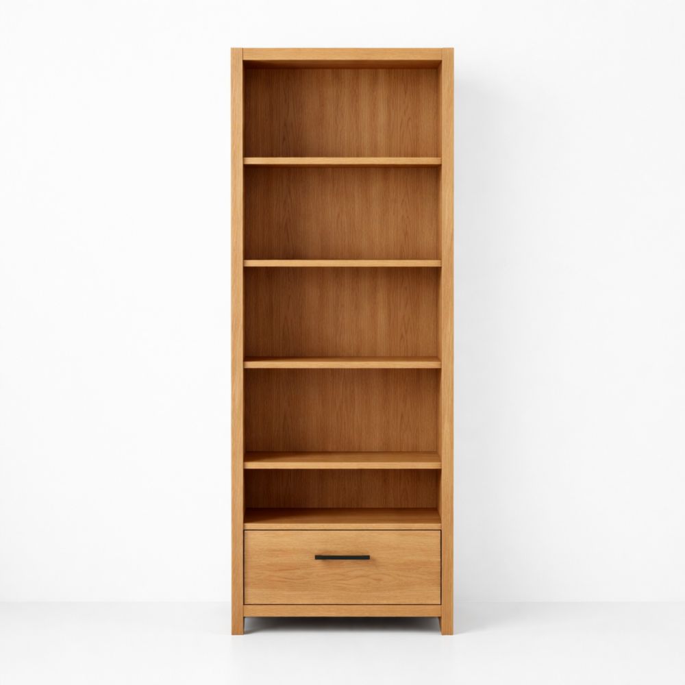 Wooden Bookshelf with Drawer Oak